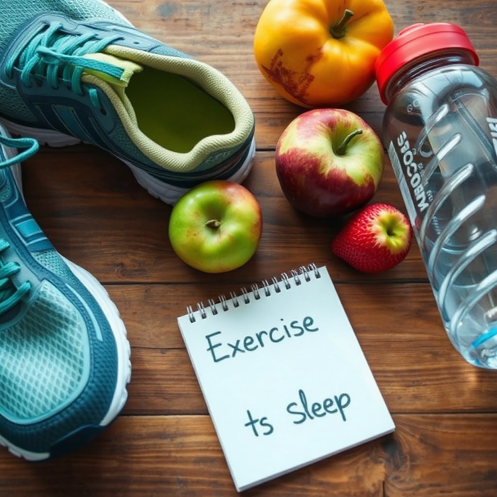 Healthy lifestyle items symbolizing exercise and nutrition
