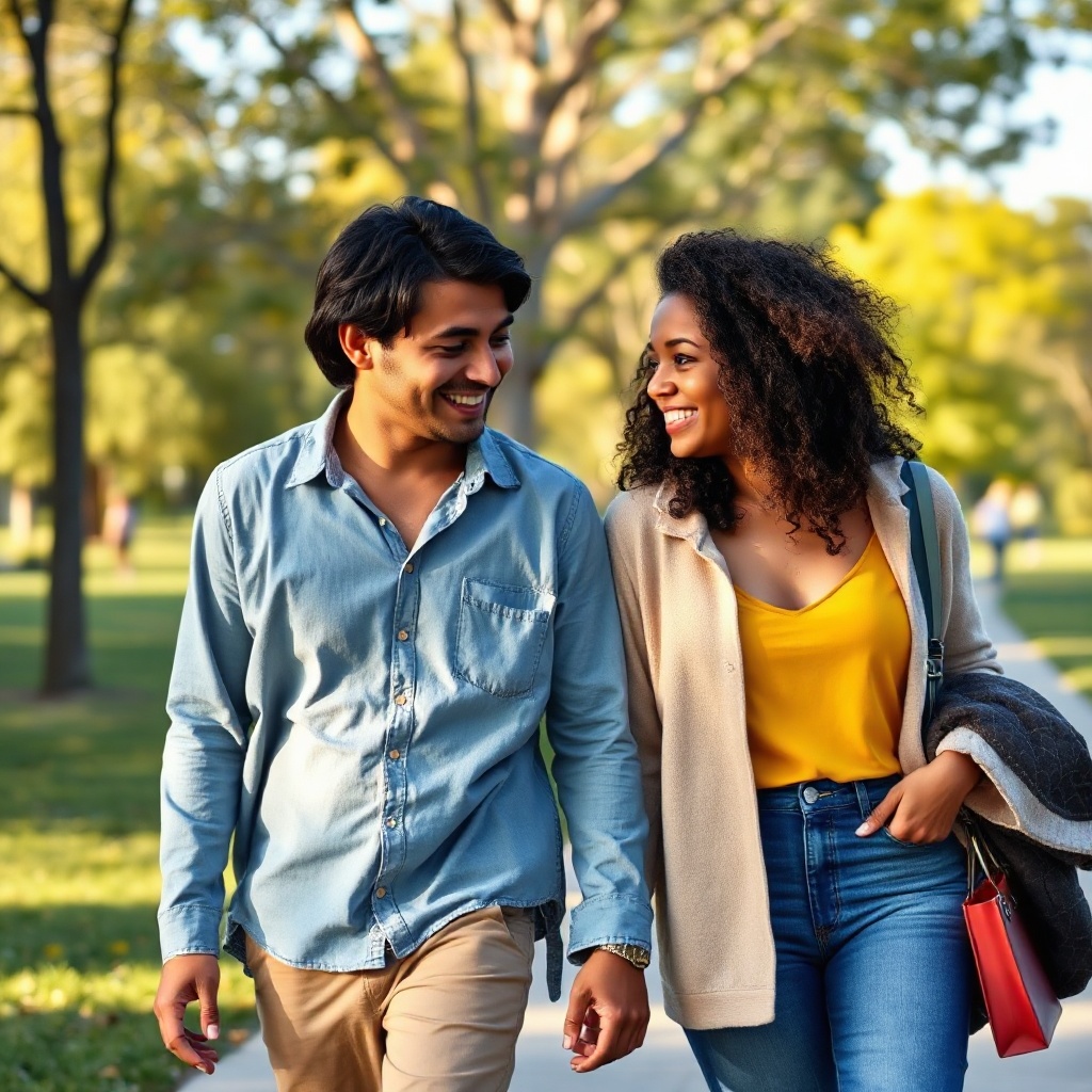 Couple walking together outdoors